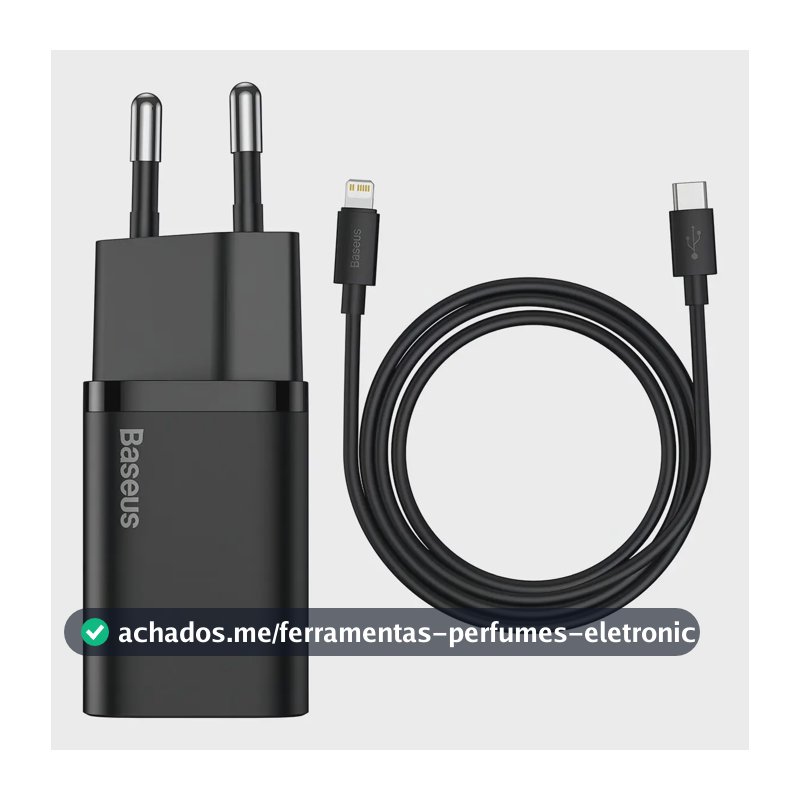 Carregador Turbo Baseus 20w Com Cabo Para iPhone 14 Cor Preto