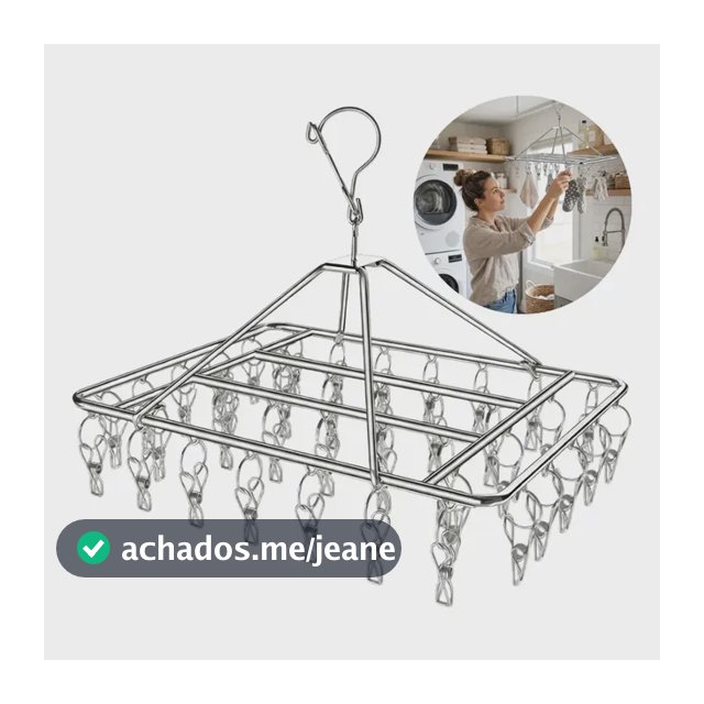 Varal Inox Suspenso 40 Prendedores Fixos Para Secagem Roupas Prata