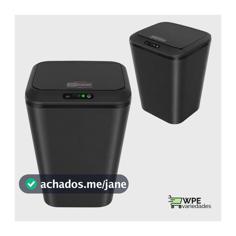 Lixeira Quadrada Preta 16L Inteligente Automática com Sensor para Banheiro e Cozinha