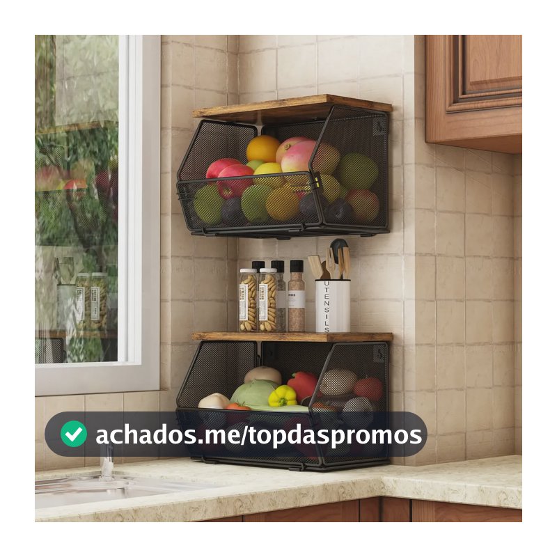 Fruteira De Parede Organizador De Frutas Cesto Metal Kit 2 Marrom