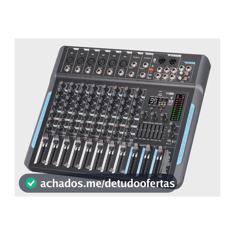 Mesa Som 8 Canais Profissional Mixer Console Bluetooth Usb Bivolt
