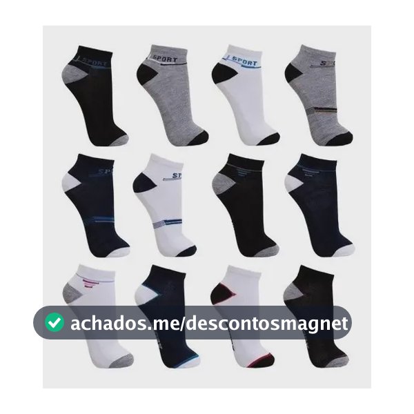 Kit 12 Pares Meia Premium Cano Curto Tamanho Especial 38ao44 Variadas 38-44