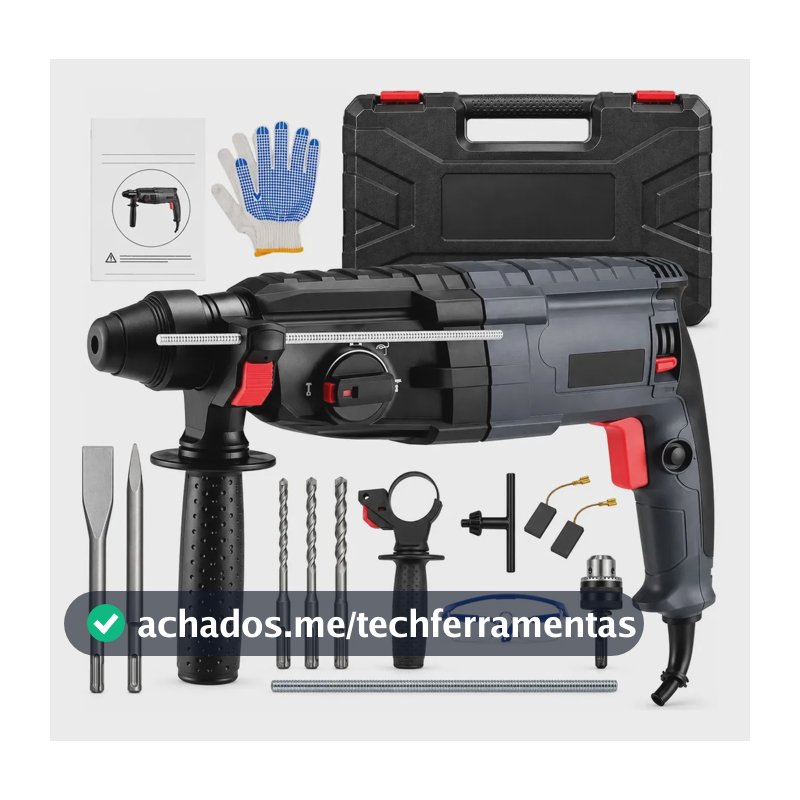 Martelete Rompedor Furadeira de Impacto Allmind 1200W 5Kg SDS Plus Perfurador Demolidor 3 em 1 Profissional Potente para Concreto Parede Obra com Maleta e Acessórios