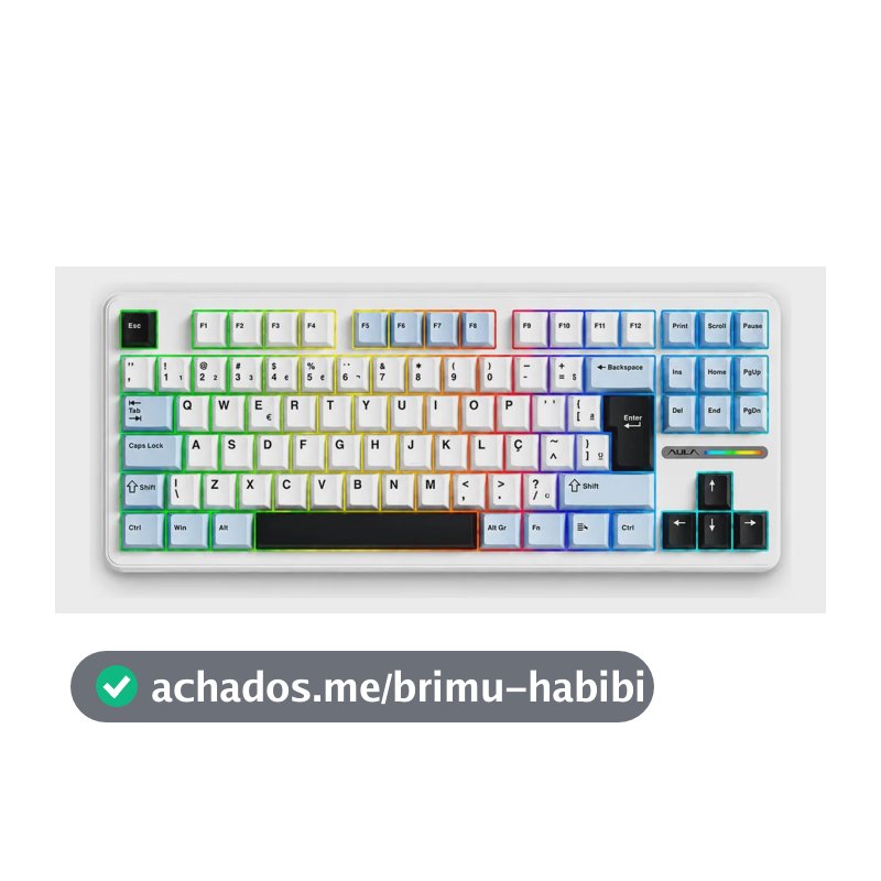 Teclado Mecânico Aula F87 Branco RGB Sem Fio Tri Mode Bluetooth 2.4GHz USB-C
