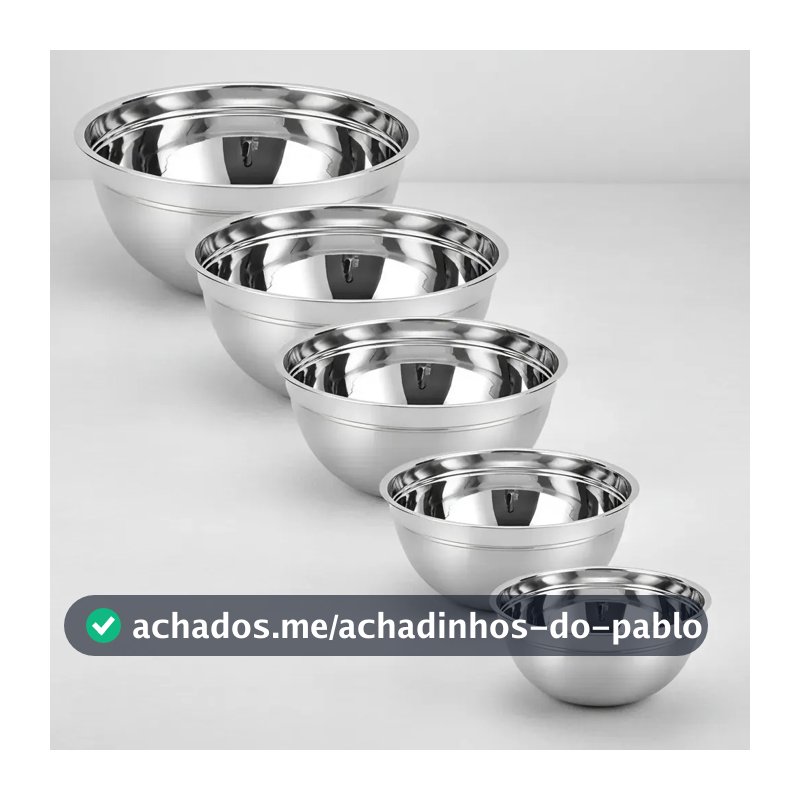 Kit Com 5 Tigelas Bowls Em Aço Inox De Excelente Qualidade
