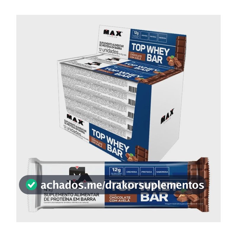 Barra de Proteína 12 Unidades Top Whey Bar Max Titanium Chocolate com Avelã