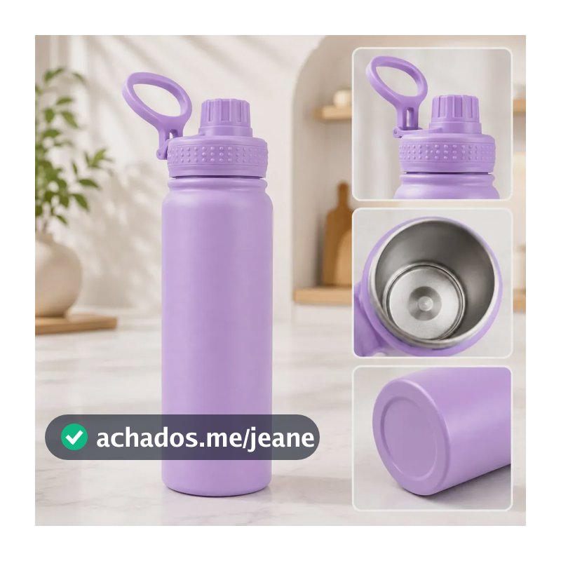 Garrafa Térmica Inox 800ml Squeeze Alça Quente Frio Academia Lilás