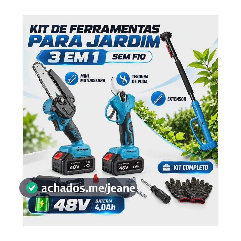 Kit Motosserra Tesoura Elétrica Poda Extensor 1.8 Metros 48v 127/220v