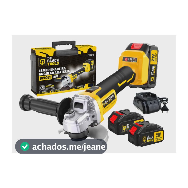 Esmerilhadeira Angular Profissional Brushless 9000 Rpm 21V Com 02 Baterias E Acessórios The Black Tools