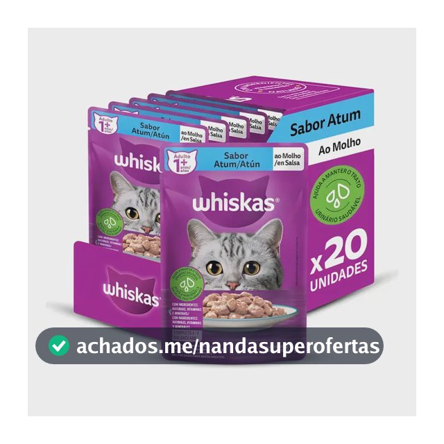 Pack Ração Úmida Whiskas para Gatos Adultos Sachês Atum ao Molho 85g - Caixa com 20 unidades