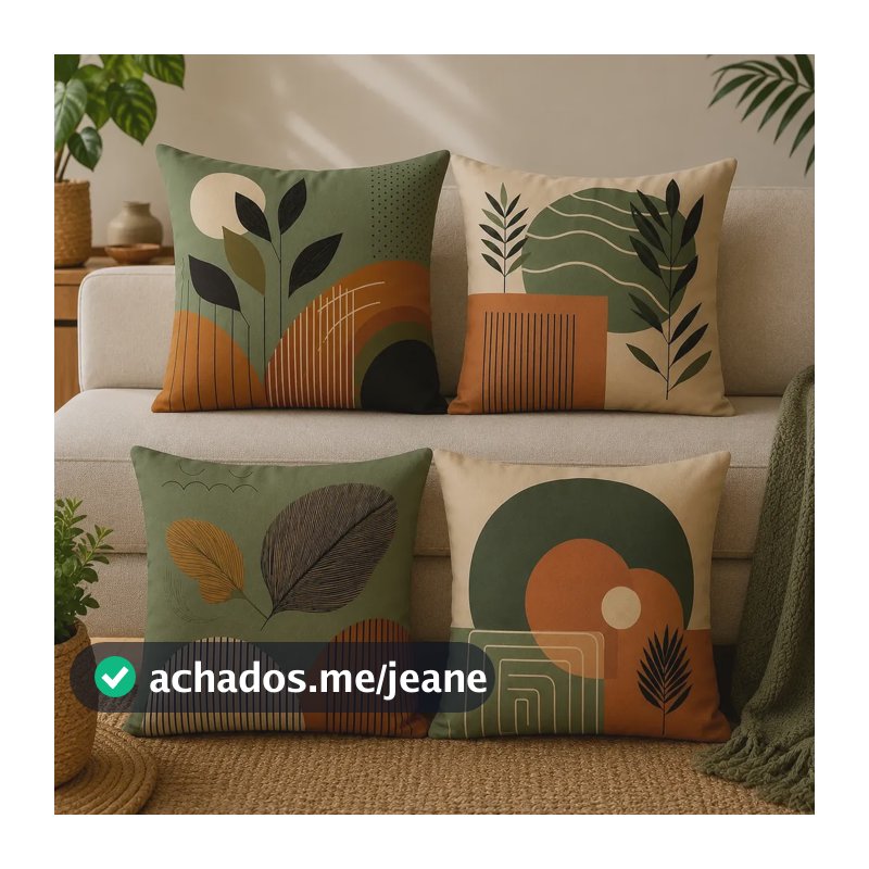 Kit 4 Capas De Almofadas Decorativas 45x45 - Folhas Abstrato Verde Folhas