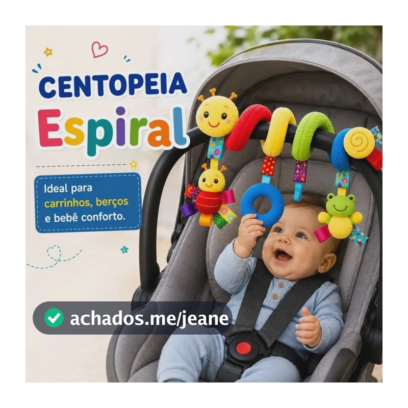 Centopéia Espiral Bichinho Pelúcia Brinquedo Carrinho Berço Bebê Conforto com Chocalho de Pendurar Sensorial Montessori Desenvolvimento Coordenação MLTM ECOM