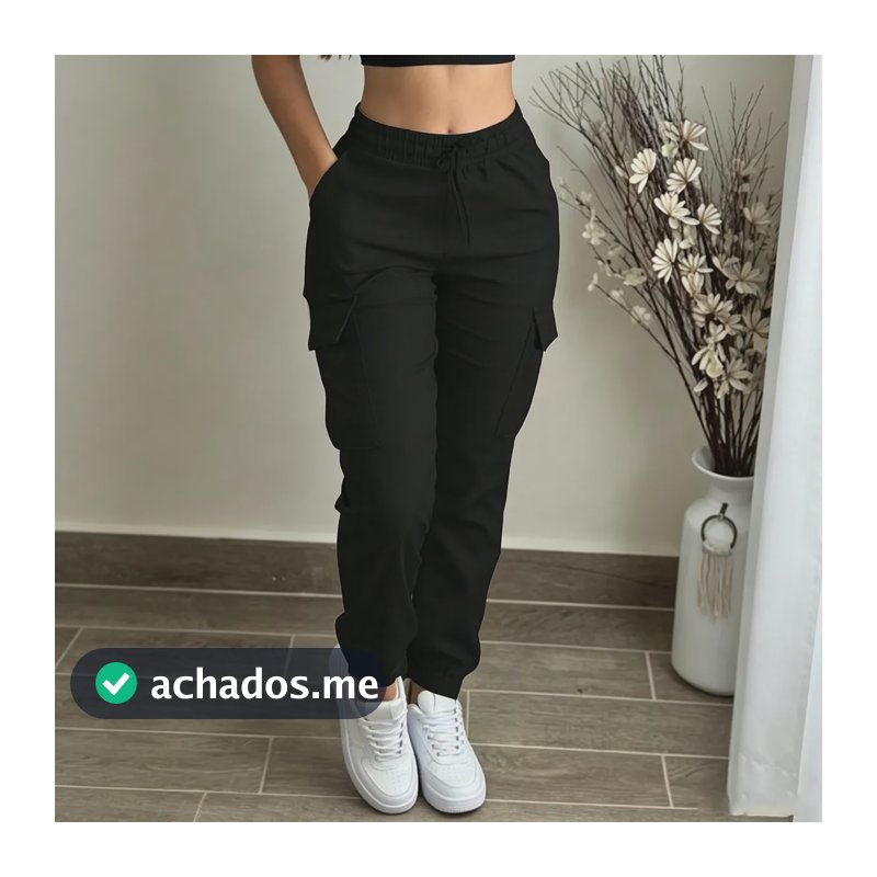 Calça Jogger Feminina Stretch Cargo Com 4 Bolsos Poliéster Coral-claro 2