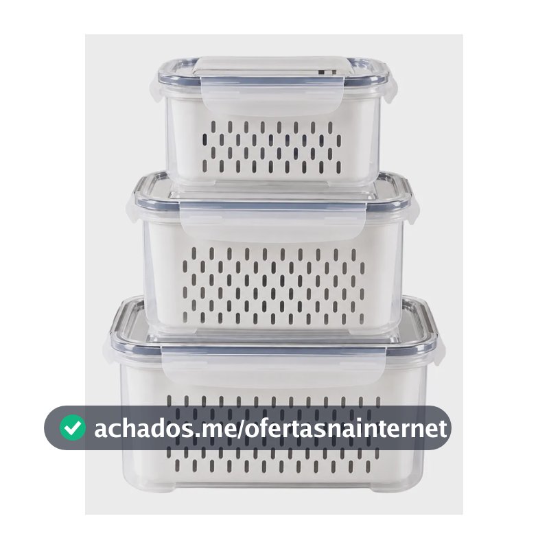 Kit 3 Organizadores Geladeira Alimentos Vegetais Com Tampas Branco