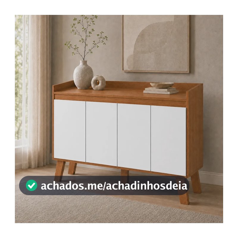 Armário Balcão Cozinha 4 Portas Buffet Aparador Retrô Cinamomo/branco