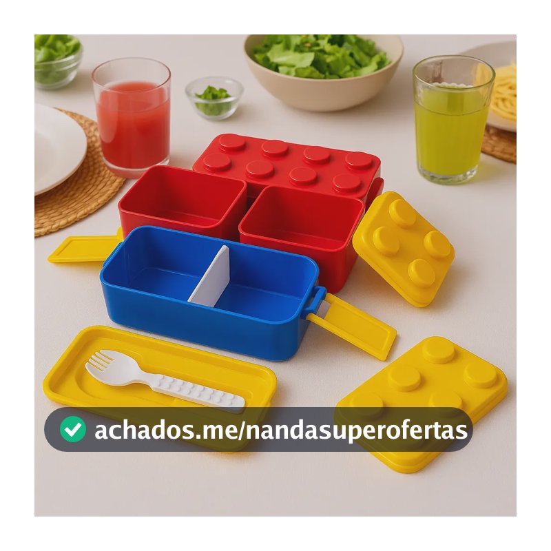 Kit Marmita Infantil Lego 3 Potes Plástico Com Tampa Pressão e Colher