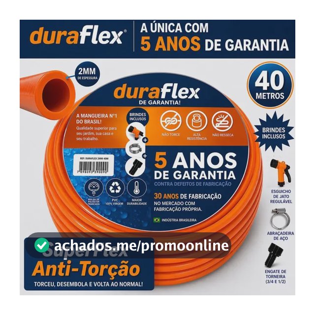 Mangueira Jardim 40m Durafllex Tres Camadas Reforçada Pesada Laranja