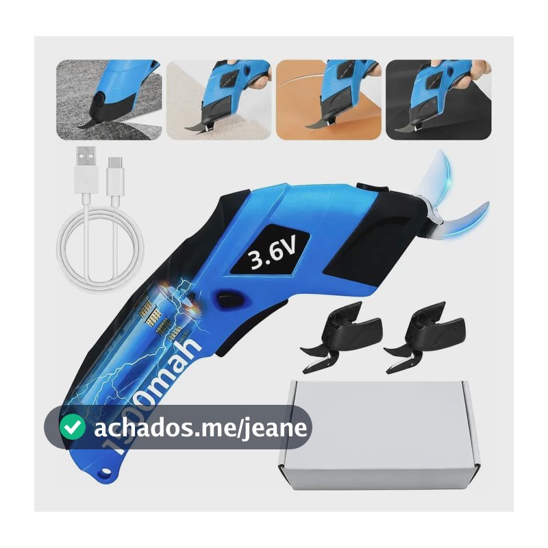 Tesoura Elétrica Sem Fio De 3.6v Para Tecido, Couro E Papelã Azul-aço