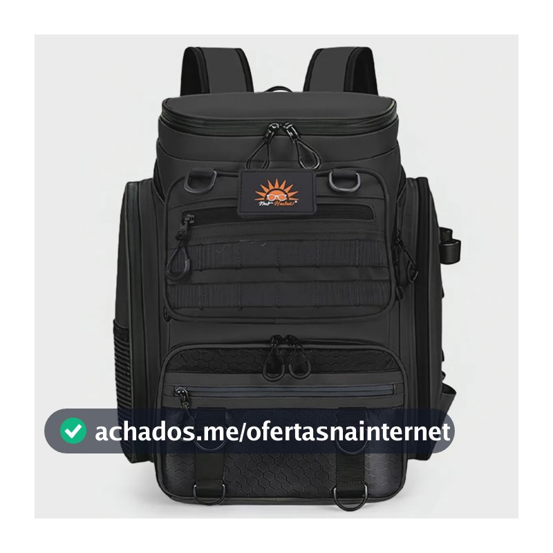 Mochila de Pesca Preta 50L New Hawaii Impermeável Resistente com Múltiplos Compartimentos para Equipamentos de Pesca e Viagens Multiuso