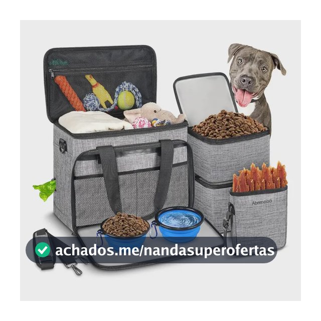 Bolsa De Viagem Para Cachorros Grande Com 6 Peças Inclui 2 Tigelas Dobráveis, 2 Recipientes De Ração E 1 Bolsa De Petiscos, Mochila Organizadora Para Acessórios De Pets, Cor Cinza