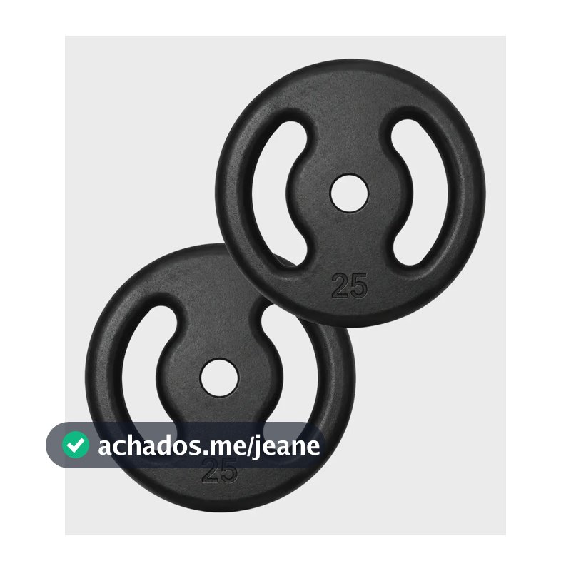 Kit 2 Anilha Vazada 25kg Pintada Preta Treino Musculação Preto