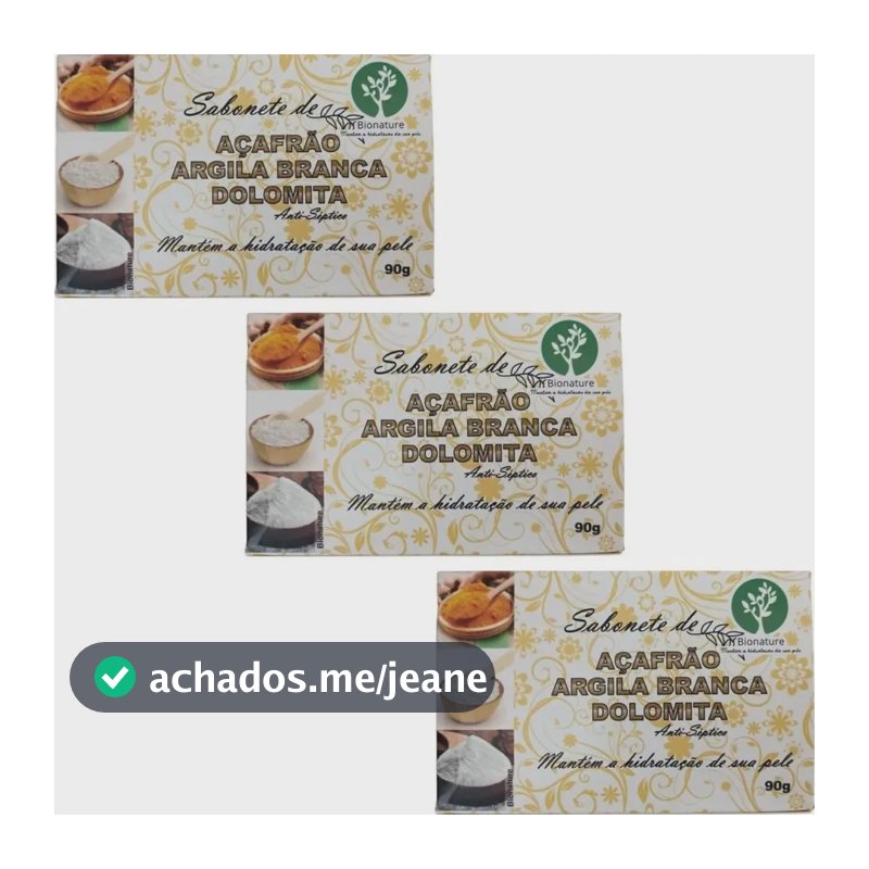 Sabonete em Barra Bionature Açafrão Argila Branca Dolomita Kit 3 Unidades 90g