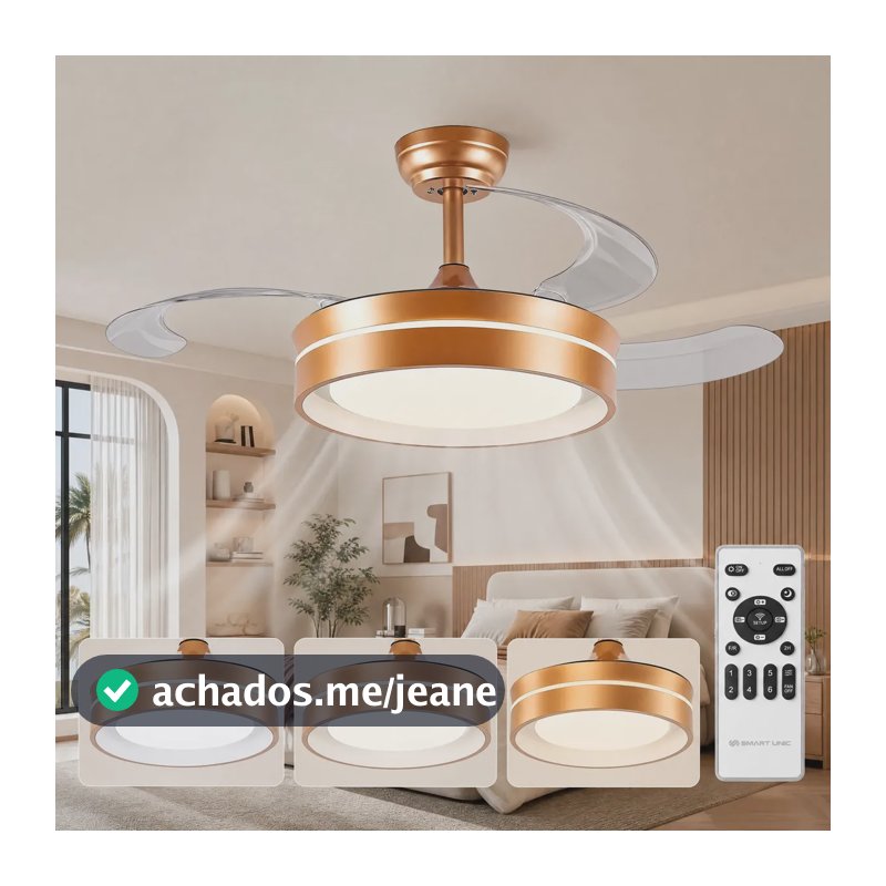 Ventilador de Teto Smart Unic Dourado-escuro com Luz LED de 92cm, Motor Silencioso e Controle Remoto