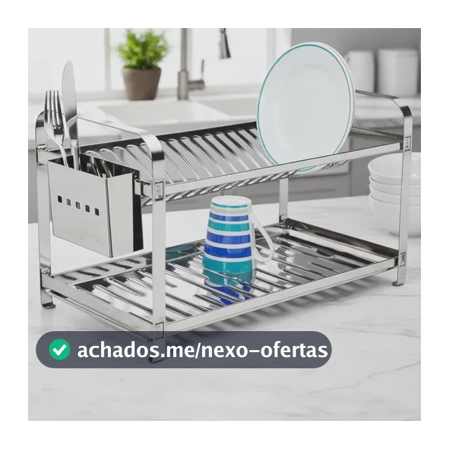 Escorredor 20 Pratos Com Porta Talher Em Aço Inox Cinza