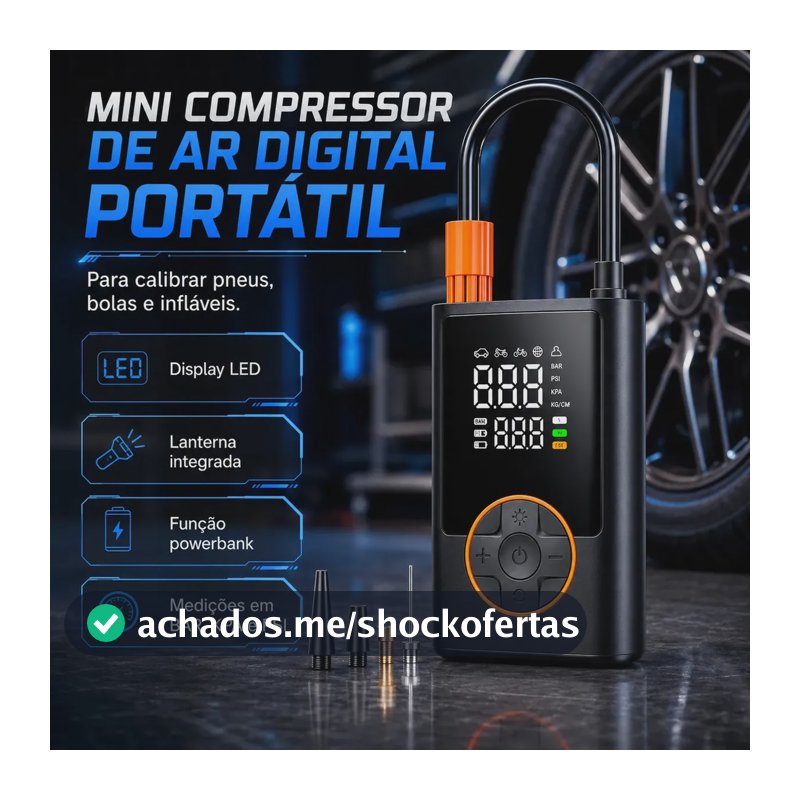 Compressor Portátil Car Air Pump Digital Com Visor Para Carro Moto Bike Calibrador De Pneu Multifuncional