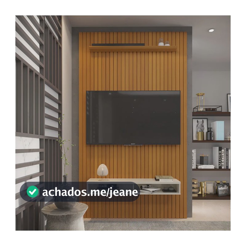 Painel Ripado Para Tv 55 Polegadas Intense Com Nicho 139cm Cor Cedro/Off White