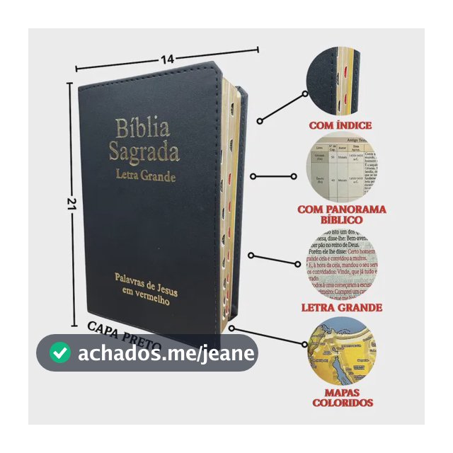 Bíblia Sagrada Letra Grande Ccb Almeida Corrigida Versão Arc Com Índice Luxo Palavra De Jesus Em Vermelho