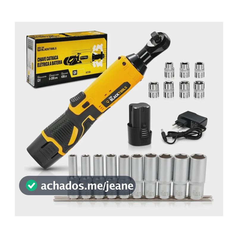 Chave Catraca 12v Sem Fio + Jogo Soquetes Longos 1/2 Pol Amarelo 12