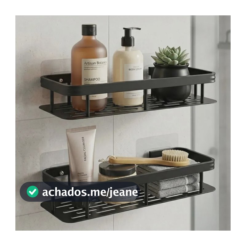 Kit 2 Prateleiras Suporte Porta Shampoo Box Banheiro Preto