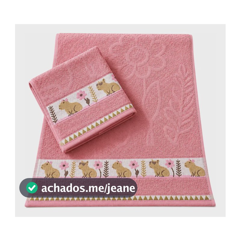 Kit 2 Toalhas Infantis Jacquard 70x110 Cm Rosa Capivara