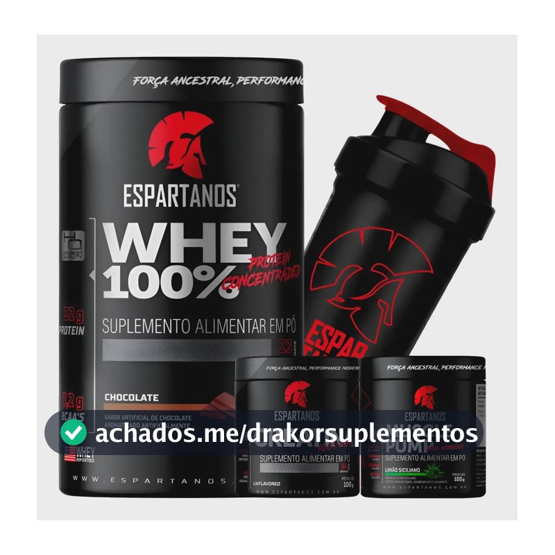 Whey Protein 100%,creatina,pré Treino,shaker - Espartanos Chocolate