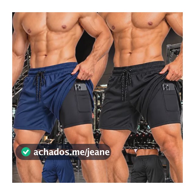 Kit 2 Short Duplo Treino Masculino Adulto Academia