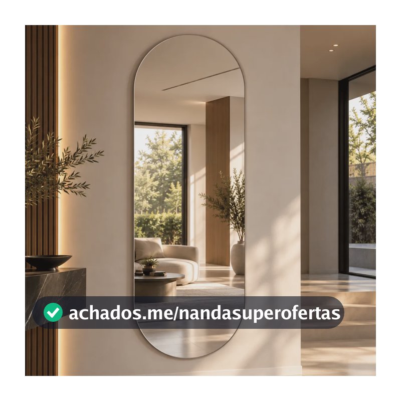 Espelho Mirano Oval Berlim 100x40cm Lapidado Design Moderno Suporte