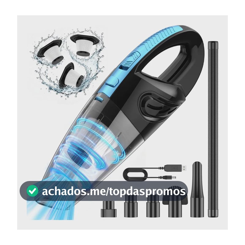 Aspirador de Pó Portátil Sem Fio VURYZ, 240W Motor Potente, 60000RPM e 12000Pa, Bateria Recarregável 6000mAh, 6 Em 1 Aspirador de Mão com 3 Bicos, 3 Filtros, 25min Autonomia para Carro Casa Escritó