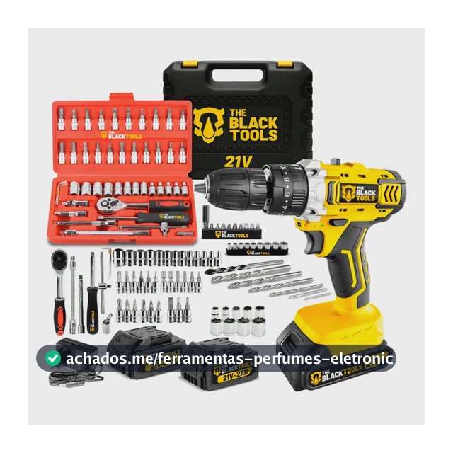 Furadeira Parafusadeira De Impacto 2 Baterias 21v + 46 Peças Amarelo 110v/220v 60hz