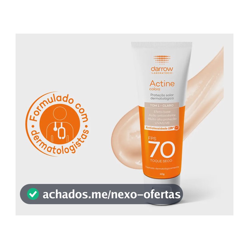 Protetor Solar Facial Dermatológico Darrow Actine Colors Pele Clara FPS70 40g
