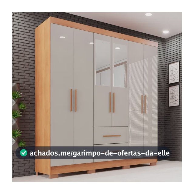 Guarda-roupa Casal com Espelho 6 Portas 2 Gavetas Sallêto Cinamomo/Off White