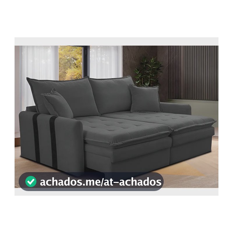 Sofá Sem Caixa Retrátil 1,80m Soft Bonnie Boucle Cama Inbox Cor Cinza-escuro