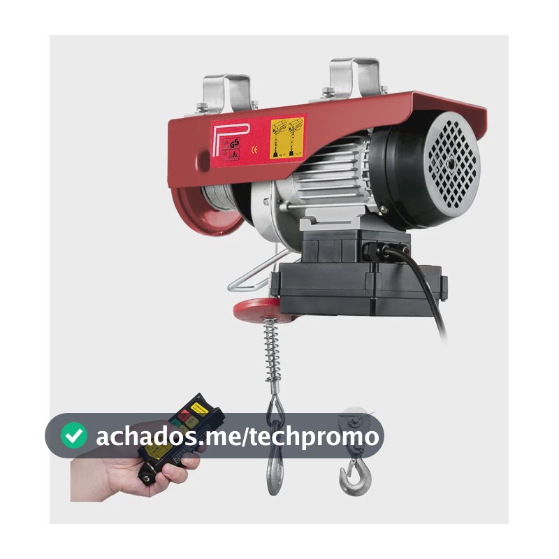 Guincho Elétrico Talha 300/600kg 30m Controle Remoto Sem Fio Vermelho 220v 1