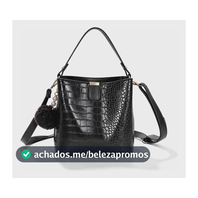 Bolsas Femininas de Ombro e Transversais em Couro Sintético PU Preto, Modelo Médio Casual com Alça Ajustável, Alça de Mão e Pingente Pompom para Uso Diário
