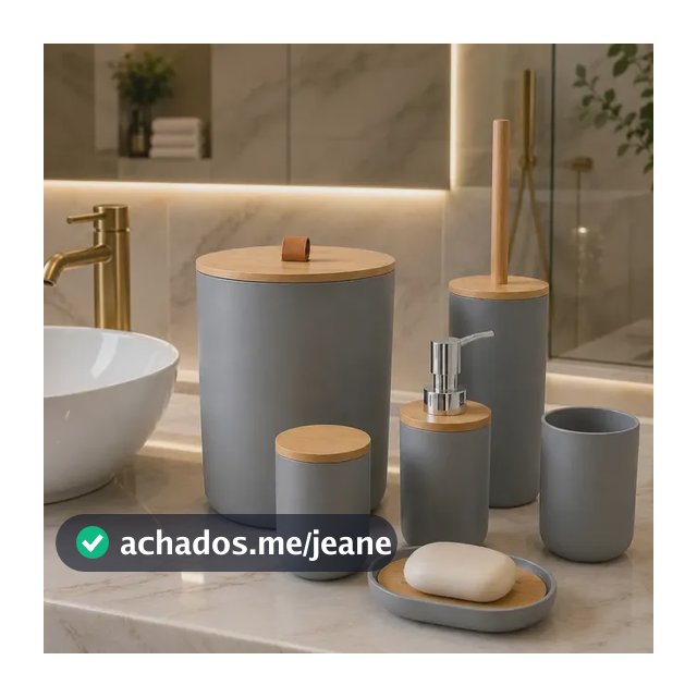 Kit Acessórios Banheiro 6 Peças Lixeira Escova Sanitária Dispenser Sabão Líquido Porta Escova Dente Saboneteira Cor Cinza