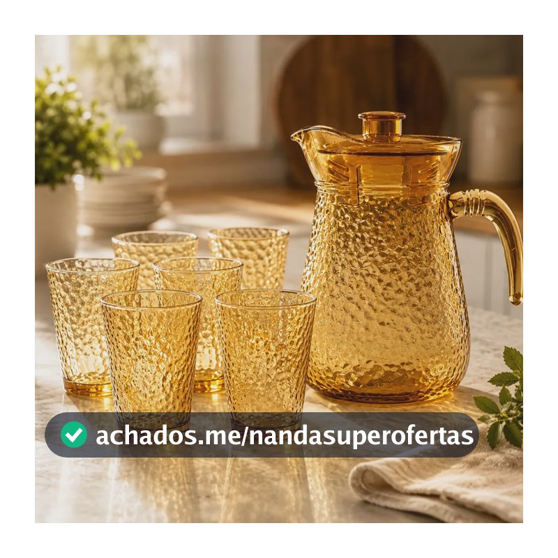 Kit Jarra 1l Com 6 Copos 200ml Vidro Âmbar 7 Peças Bebidas Âmbar