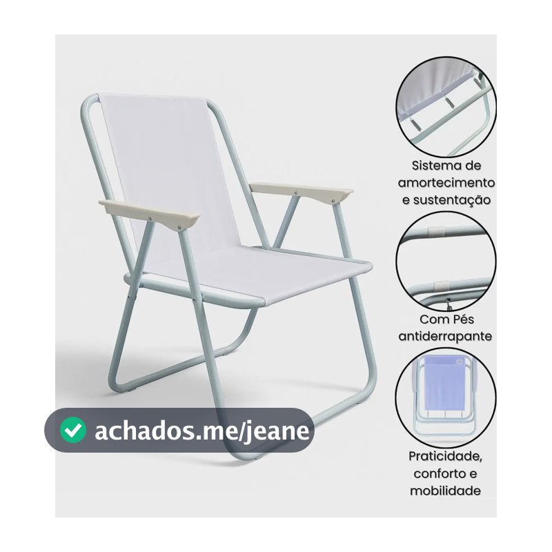 Cadeira De Praia Aço Pintado Inoxidável Reforçada Com Molas Suporta 120kg Cor Branco