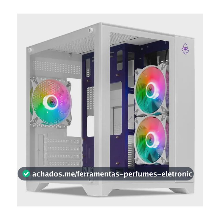 Gabinete Gamer Mancer CV100 Purple Edition, Mid-Tower, Lateral De Vidro, Com 3 Fans, Branco, Rainbow