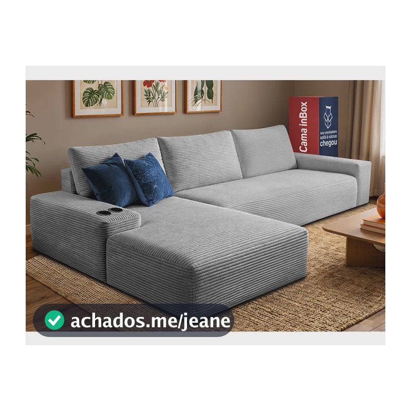 Sofá Evo. 2,70m Molas Ensacadas Com Chaise Esq. Cama Inbox Prateado Liso