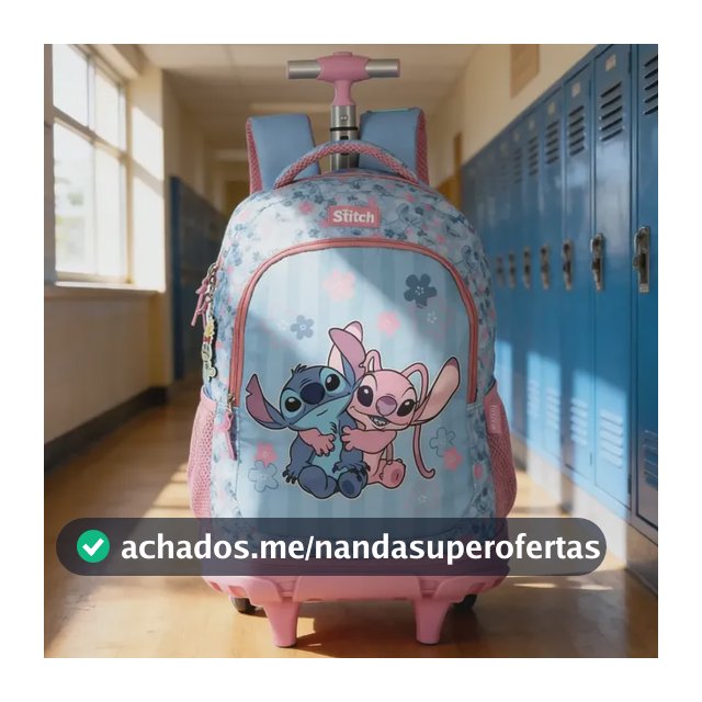 Mochila Escolar De Rodinhas Stitch Disney Meninas Juvenil Rosa